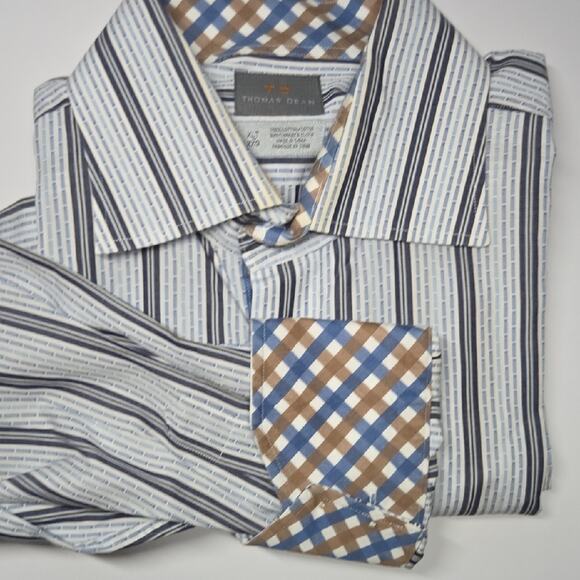 👔 Thomas Dean Men’s Dress Shirt | XLT / XXG | French Cuffs | Striped - Picture 1 of 5